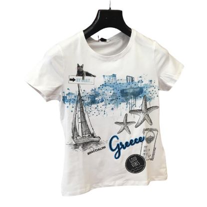 Immagine di T-BRACCIALINI T-SHIRT MANICA CORTA BIANCO WHITE IN COTONE GREECE GRECIA BTOP301