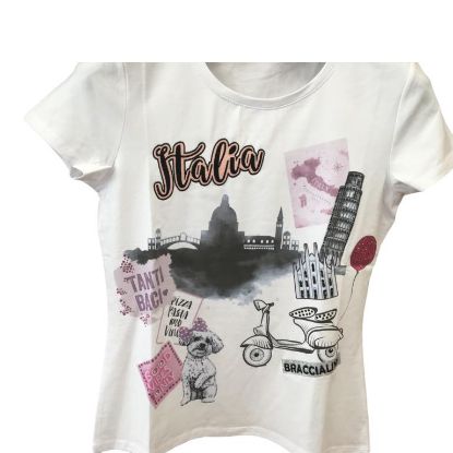 Immagine di BRACCIALINI T-SHIRT MANICA CORTA WHITE IN COTONE ITALIA BACI PIZZA PASTA BTOP302