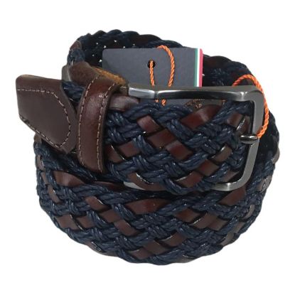 Immagine di IL KUOIO CINTURA UOMO intrecciata elasticizzata TESSUTO E PELLE blu/marrone 2107