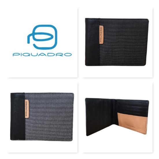 Immagine di PIQUADRO PORTAFOGLI UOMO TESSUTO PELLE PORTA DOCUMENTI + 12 CARTE CRED PU1241BL