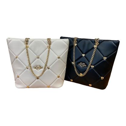 Immagine di LOVE MOSCHINO Shopper da spalla con manici in catena regolabili CUORI JC4088