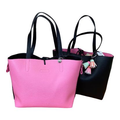 Immagine di PASH BAG SHOPPER REVERSE DA SPALLA + borsa interna e SCIARPA Nero/Rosa PARIS