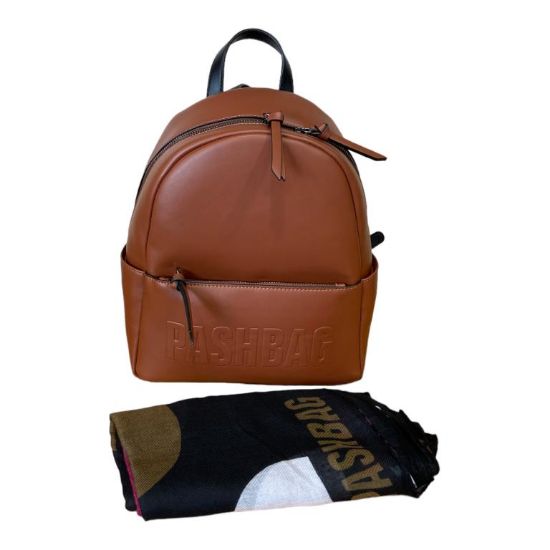 Immagine di PASH BAG Borsa donna ZAINO da spalla CHIUSO con ZIP sciarpa inclusa Marrone ERIC