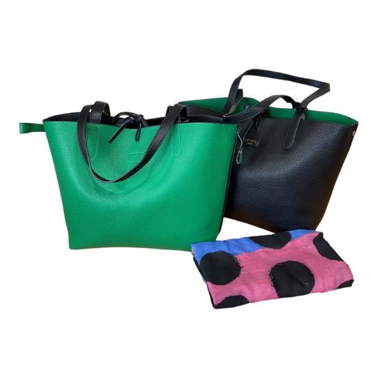 Immagine di PASH BAG SHOPPER REVERSE DA SPALLA + borsa interna e SCIARPA Nero/Verde PARIS