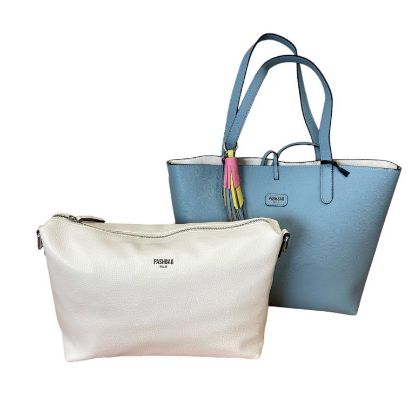 Immagine di PASH BAG SHOPPER REVERSE DA SPALLA + borsa interna e SCIARPA Bianco/Azzurr PARIS