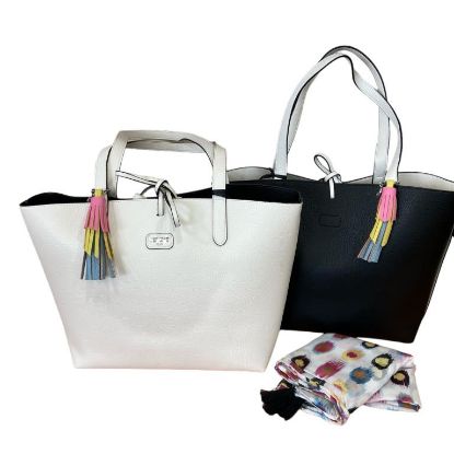 Immagine di PASH BAG SHOPPER REVERSE DA SPALLA + borsa interna e SCIARPA Bianco/Nero PARIS