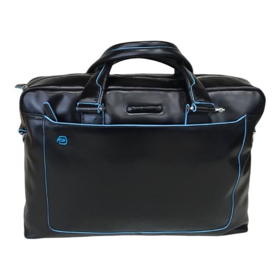 Immagine di PIQUADRO CARTELLA IN PELLE 2 MANICI 1 DIVISORIO Bordo azzurro tasca 14" CA3335B2