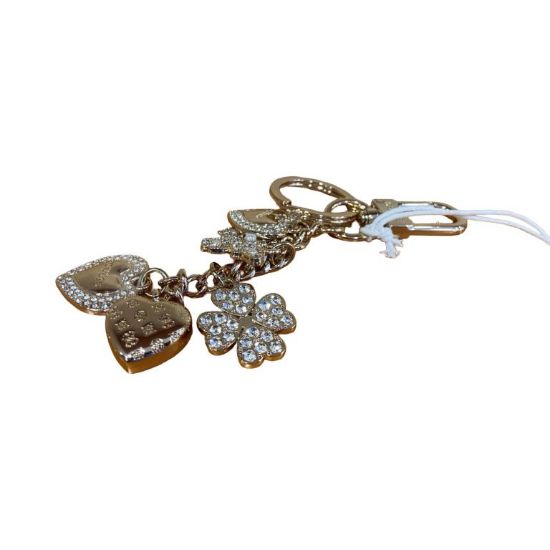Immagine di GUESS PORTA CHIAVI KEYCHAIN anello CUORE quadrifoglio PORTAFORTUNA strass RW7588